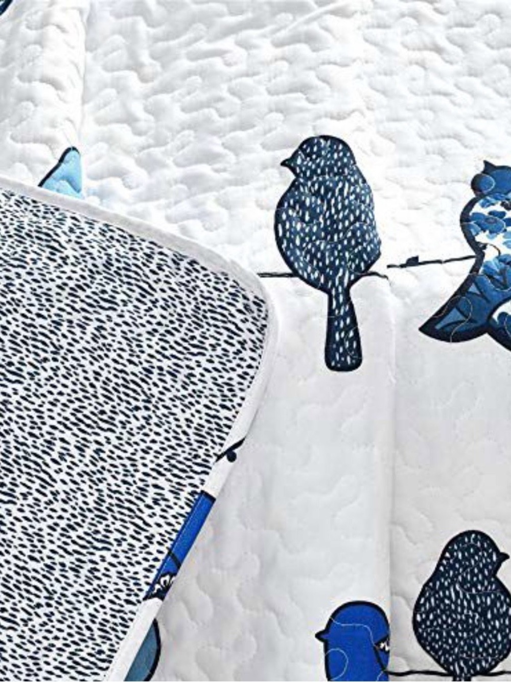 Blue Bird Pattern Quilted Throw Blanket - Picture 3 of 3